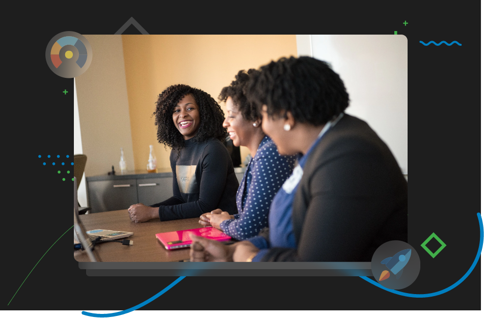 Three female employees are dicussing about Content Strategy Development