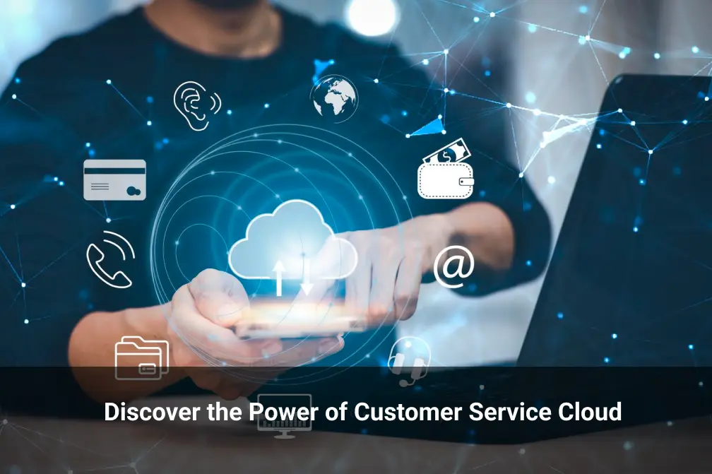 This image represent Customer Service Cloud A person in a blue t-shirt holding a phone and a laptop